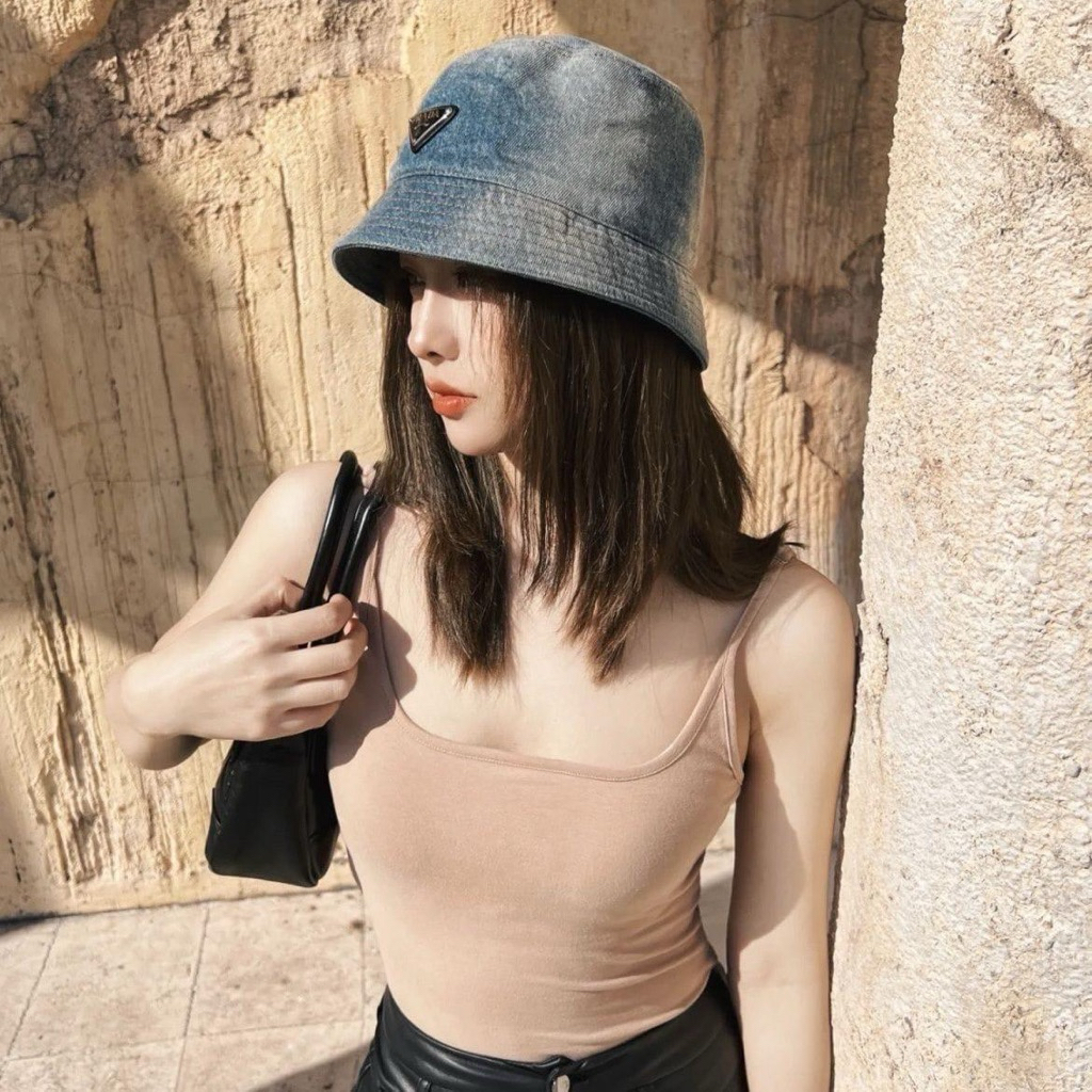 Topi Bucket Hat Jeans Denim biru hitam