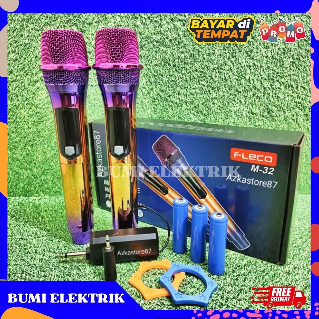 Fleco M-32 Wireless Mic Karaoke Professional / Mikrofon Nirkabel Fleco Double Microphone Fleco