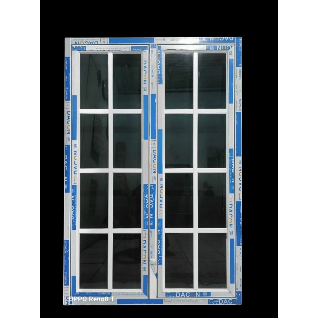 kusen jendela aluminium+ornamen dua daun ukuran L120xT150 free packing kayu