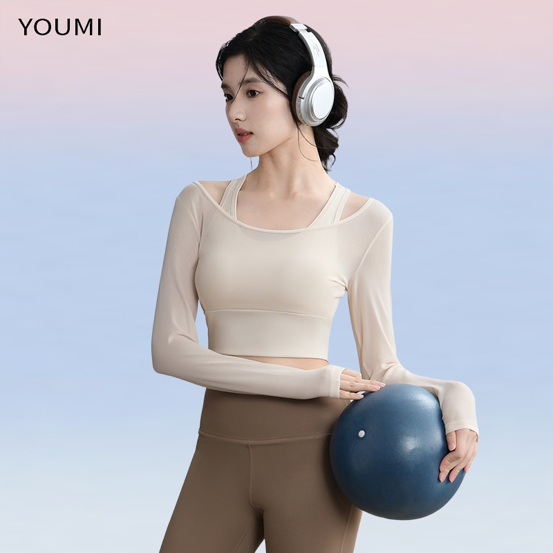Youmi Baju Atasan Gym Olahraga Wanita Slimfit Crop Top Lengan Panjang Kaos Fit Body Model Transparan