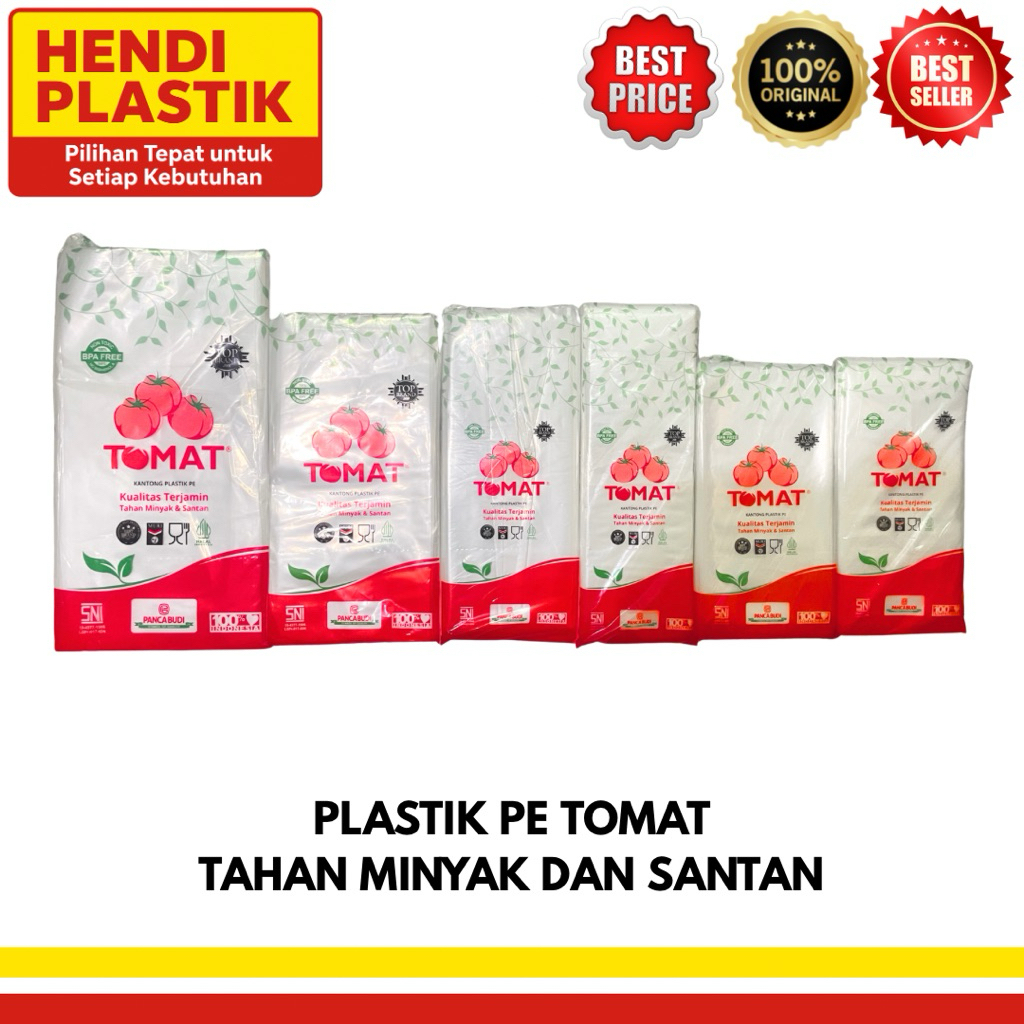 Plastik PE Merek Tomat Bening Ukuran: 9x25, 9x20, 10x25, 8x25, 12x25, 15x30, 20x40, 10x20