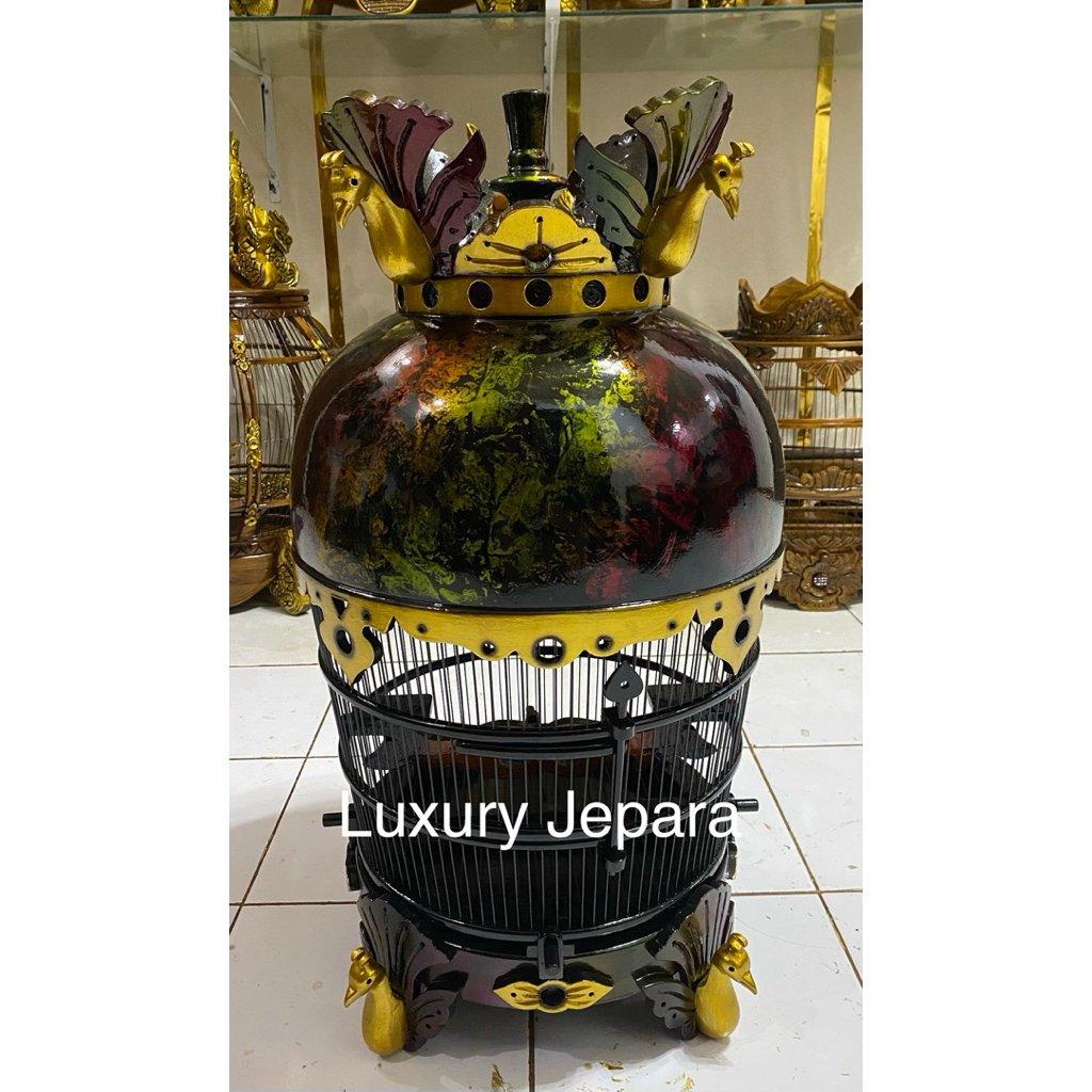 Sangkar perkutut kayu Jati mahkota merak