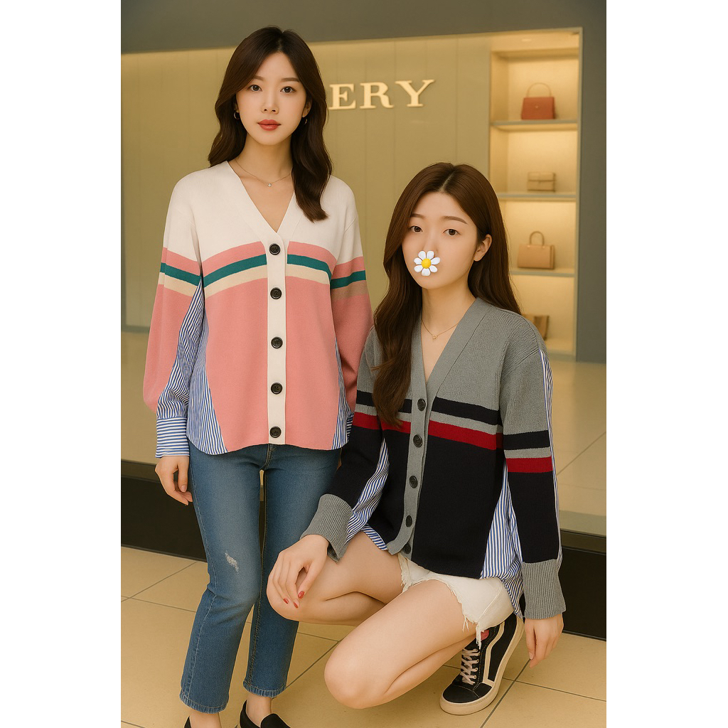 termurah kemeja mix rajut salur nagita tag label