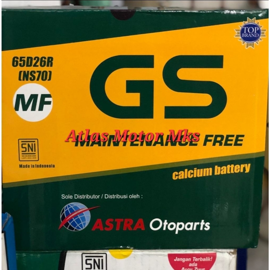 [1PC][65D26R] ACCU AKI GS ASTRA MF MAINTENANCE FREE NS70 12V-65Ah MOBIL PANTHER / KUDA / L300 / KIJA