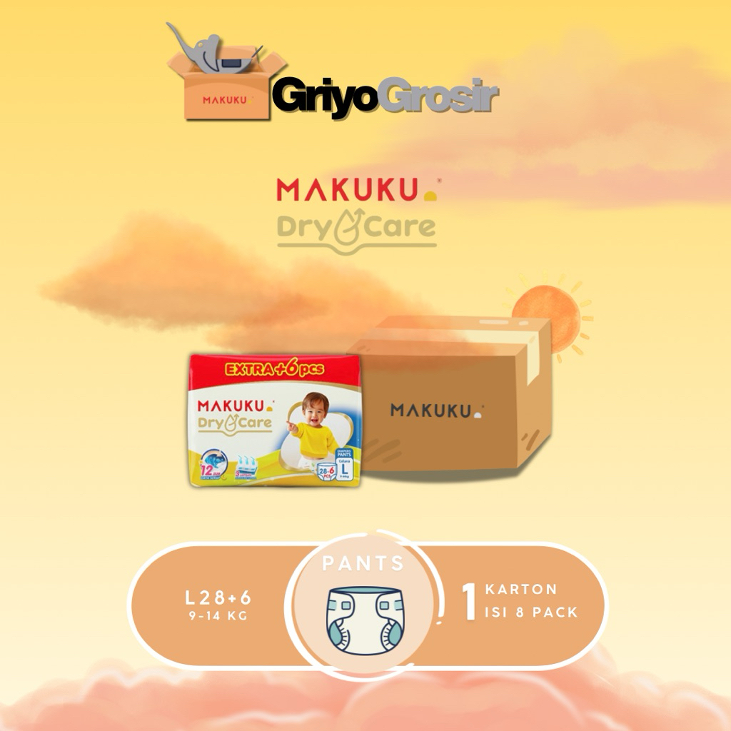 [1 Karton] Makuku Drycare Extra L28+6 / Popok Bayi / Anti Ruam dan Tahan Lama