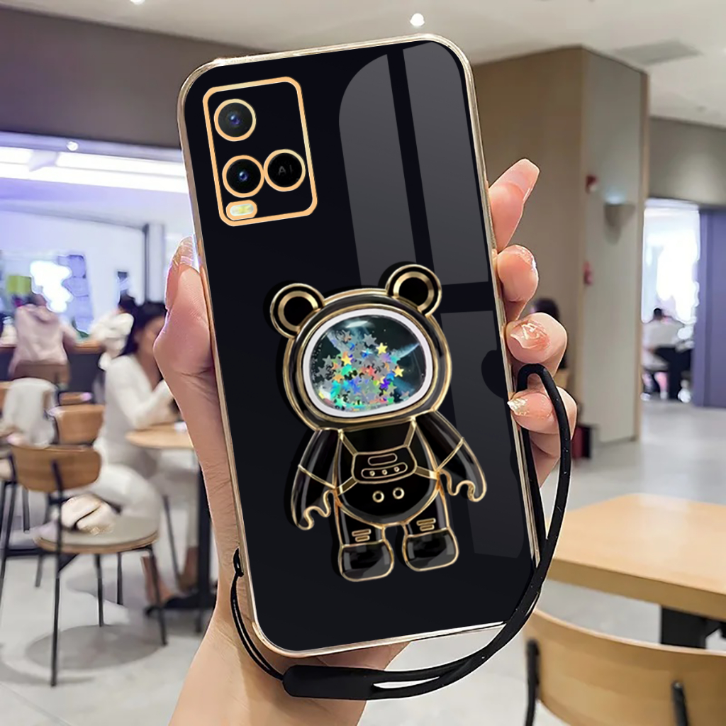 Case Vivo Y21 Y21s Y33s Terbaru Softcase Stand Holder Astronot Luxury Plating