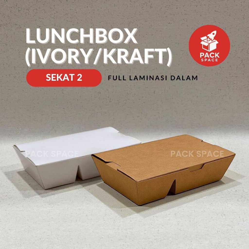 Lunch Box Paper Ivory Kraft Sekat 2 Putih dan Coklat / Paper Lunch Box Sekat 2