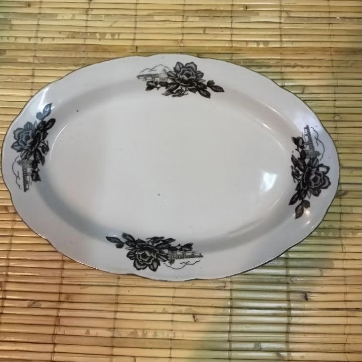 piring saji/lodor vintage black rose jembatan