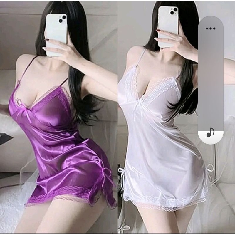 Baju tidur wanita set cd dress satin polos
