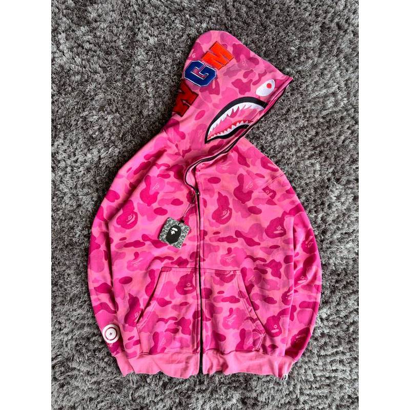 Bape Shark Hoodie Zipper Pria Terlaris Pink