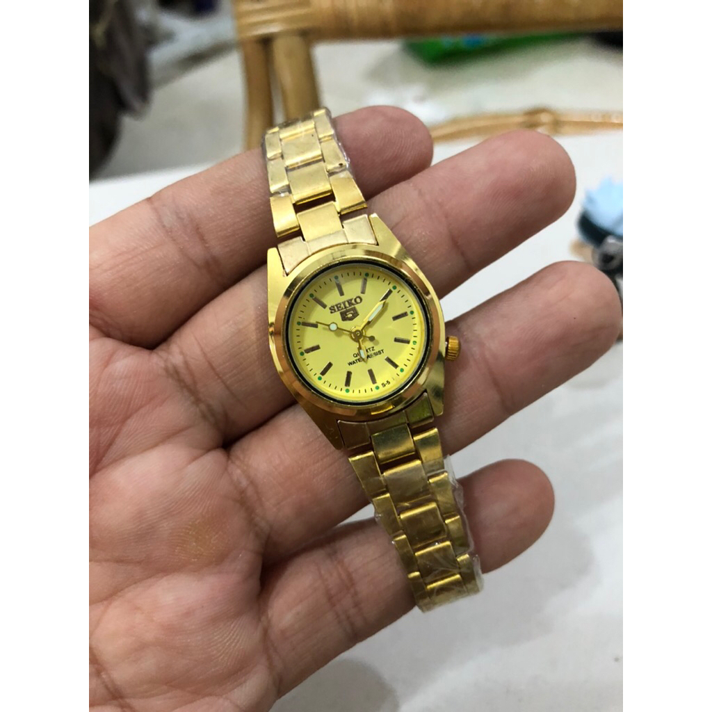 jam wanita quartz gold seiko 5 fashion klasik vintage
