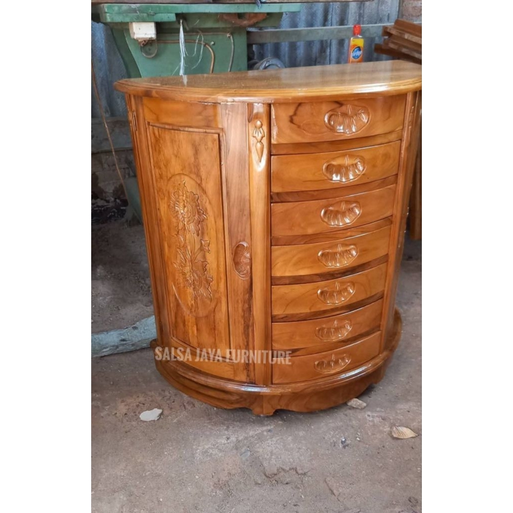 NAKAS LACI UKIR KAYU JATI | BADSIDE TABLE NAKAS RETRO NAKAS MINIMALIS FURNITURE JATI | NAKAS RETRO B