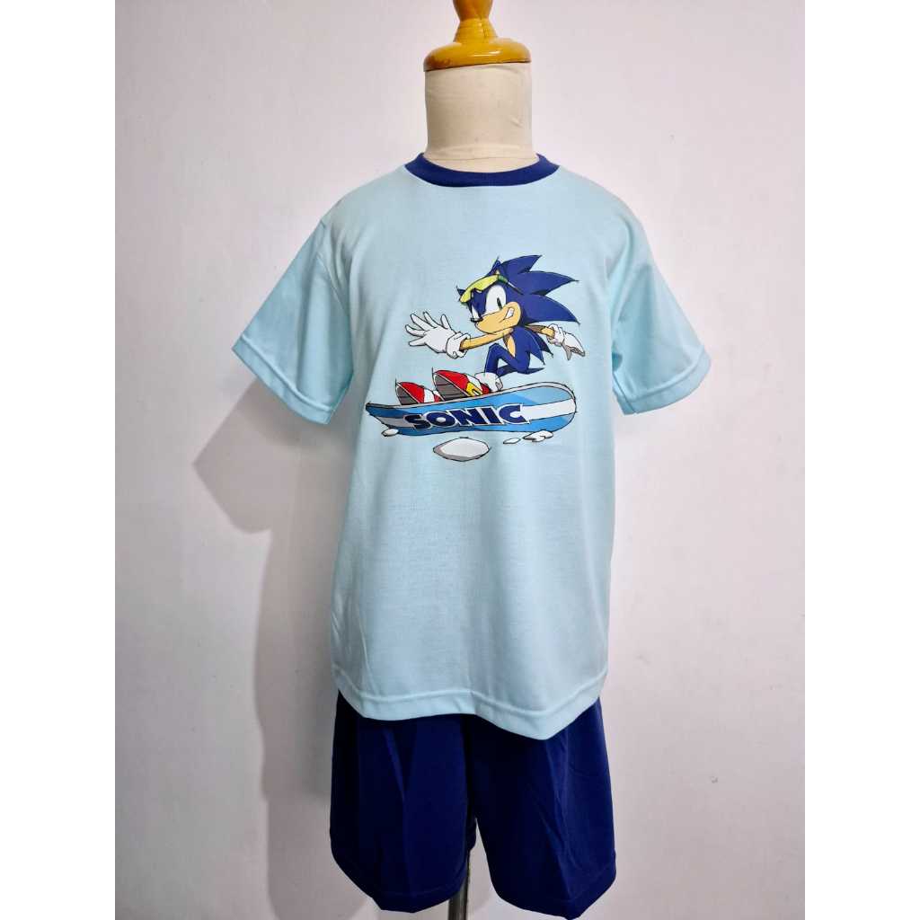 Helo Piyama - Baju Tidur Stelan Kaos Anak Cowok Sonic Skate Biru