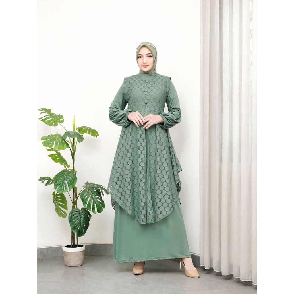 Gamis Brokat Rompi Wanita 2in1 / Dress Kondangan Wanita Elegan