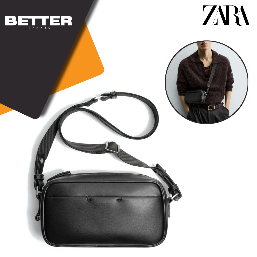 ZARA tas selempang crossbody pria persegi panjang casual black shoulder bag original