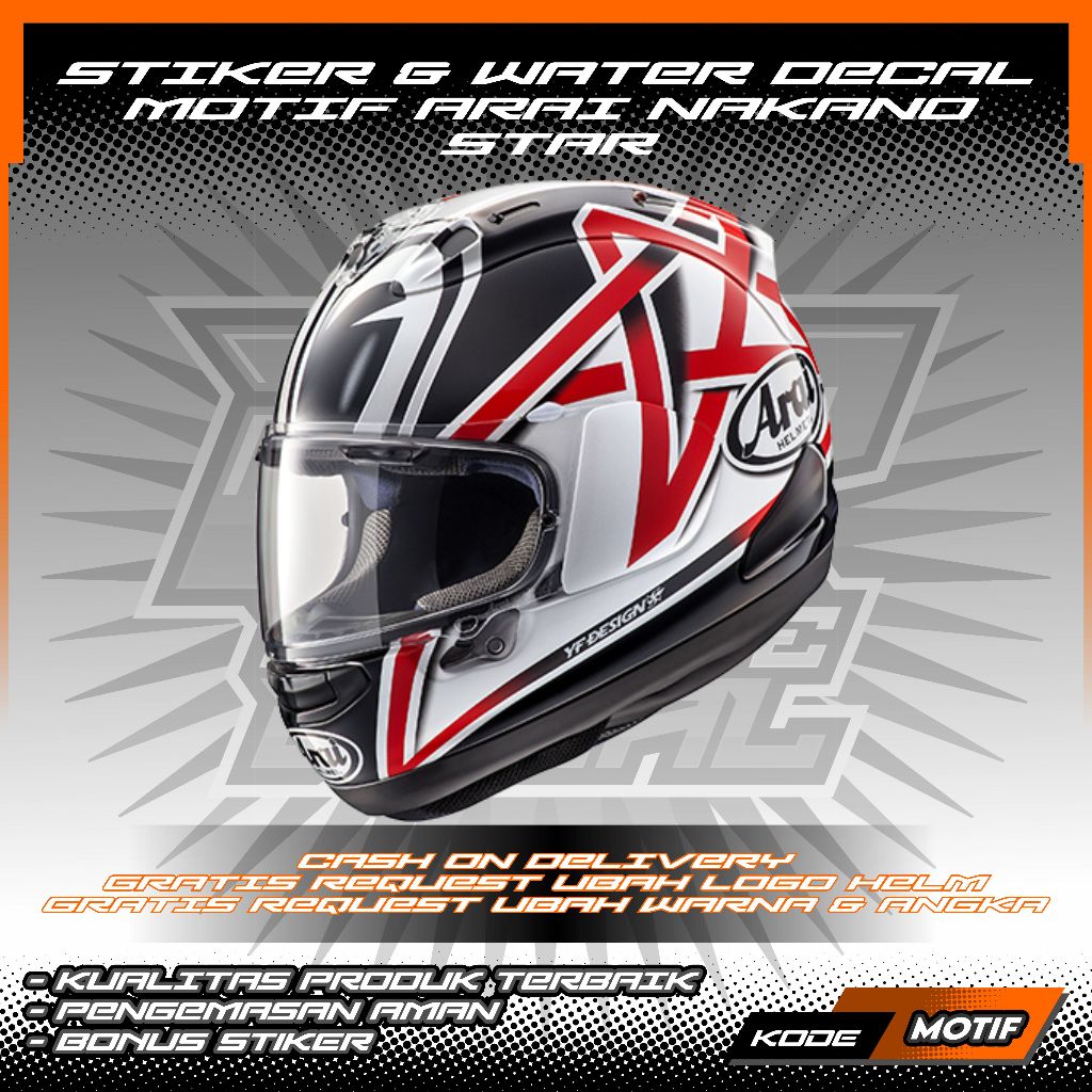 STIKER & WATER DECAL HELM MOTIF ARAI NAKANO STAR
