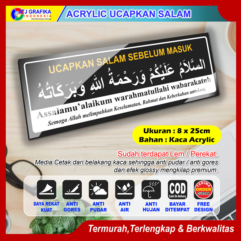 PREMIUM ACRYLIC ucapkan salam sebelum masuk akrilik sign assalamu'aikum pintu kantor rumah kamar dll