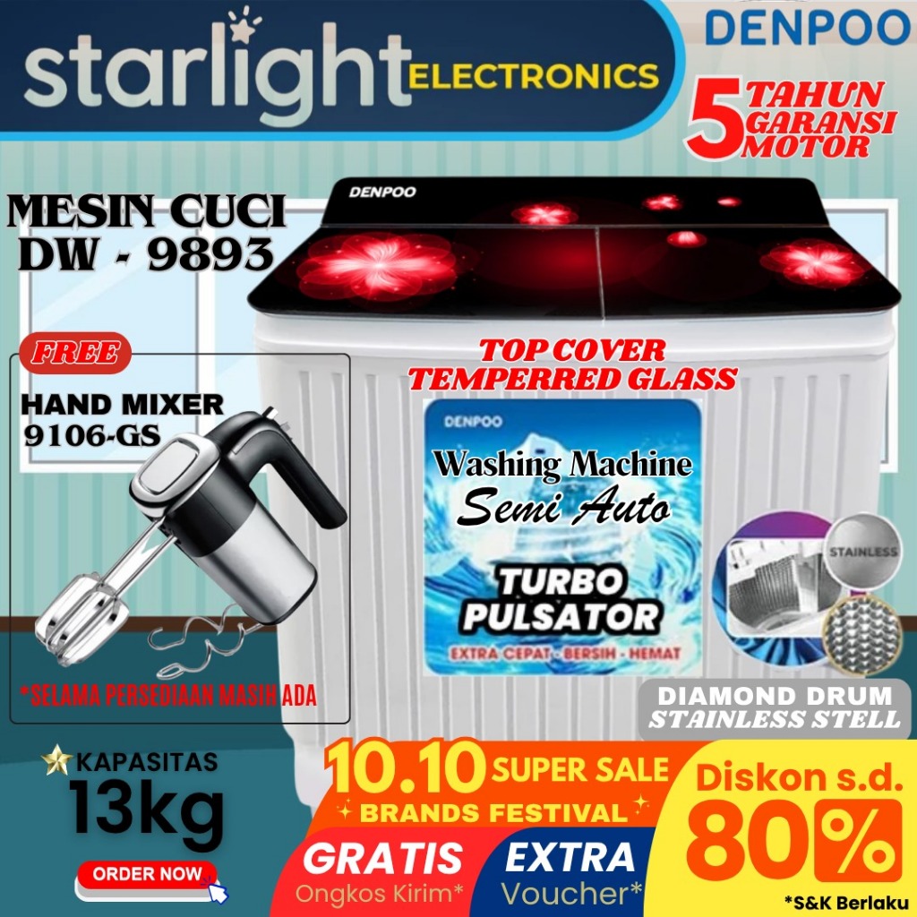 Mesin Cuci 2 Tabung DENPOO 11 Kg - Platinum