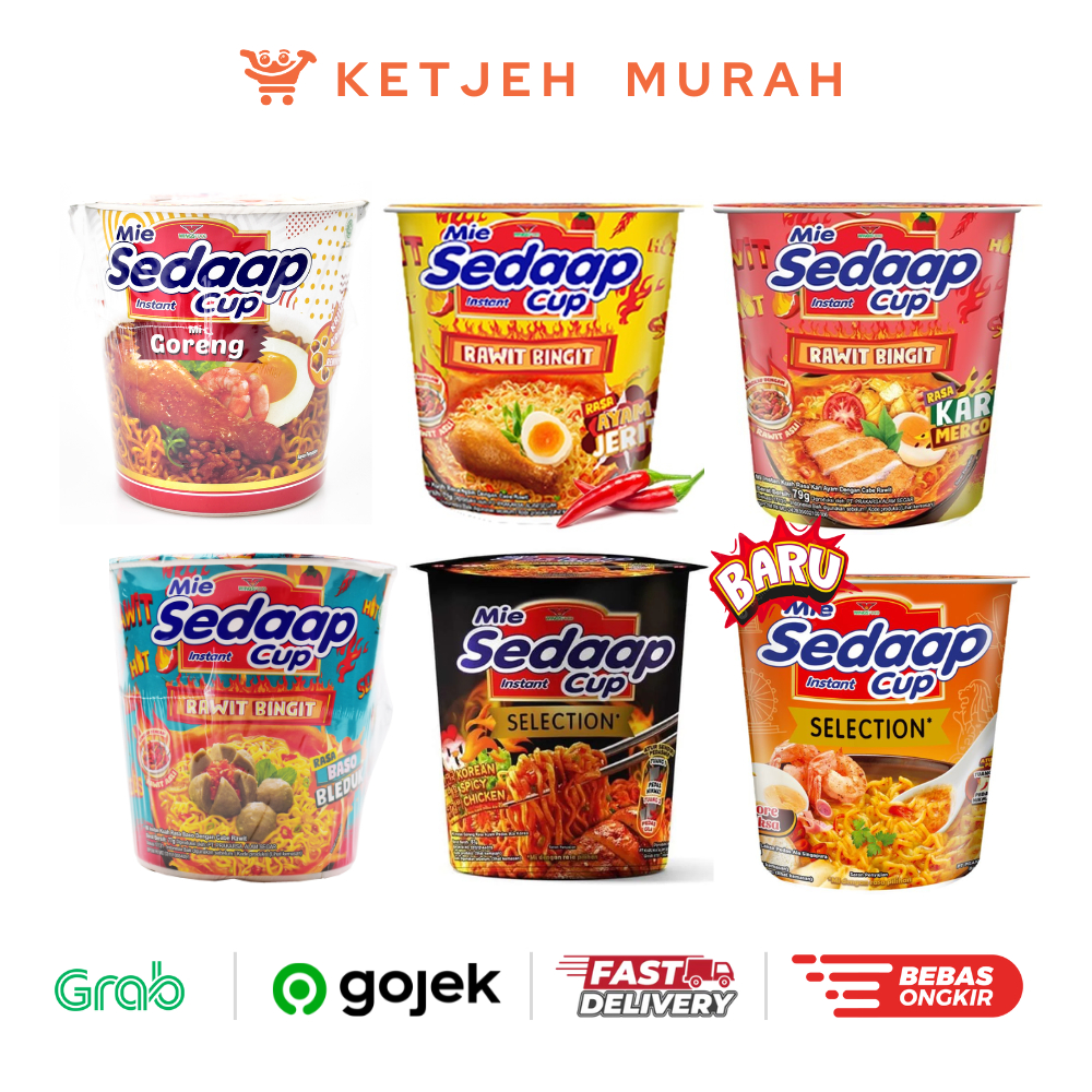 Sedaap Cup Rasa Mie Goreng / Rawit Bingit Ayam Jerit / Korean Spicy Chicken / Baso Bleduk / Kari Mer