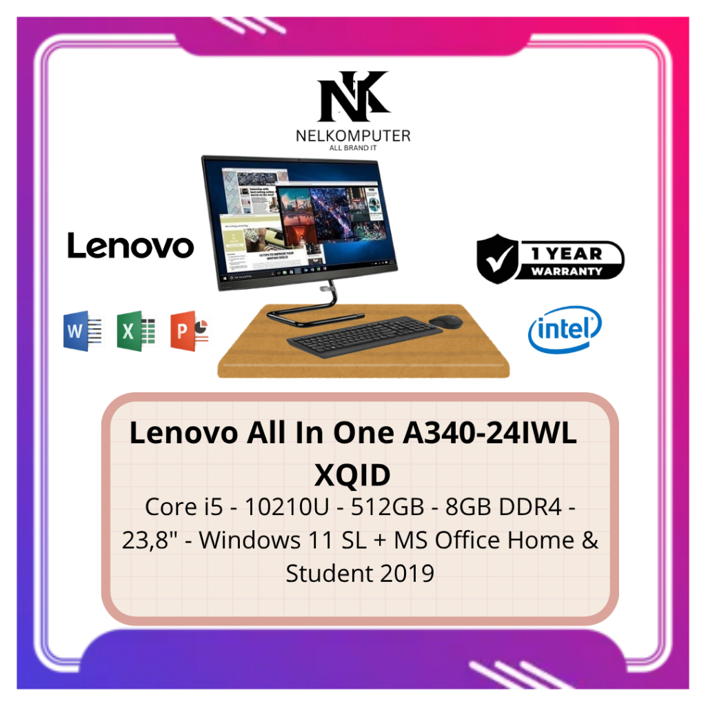 LENOVO AIO A340-24IWL-XQID i5 10210U 8GB SSD512 23.8" FHD Win11+OHS
