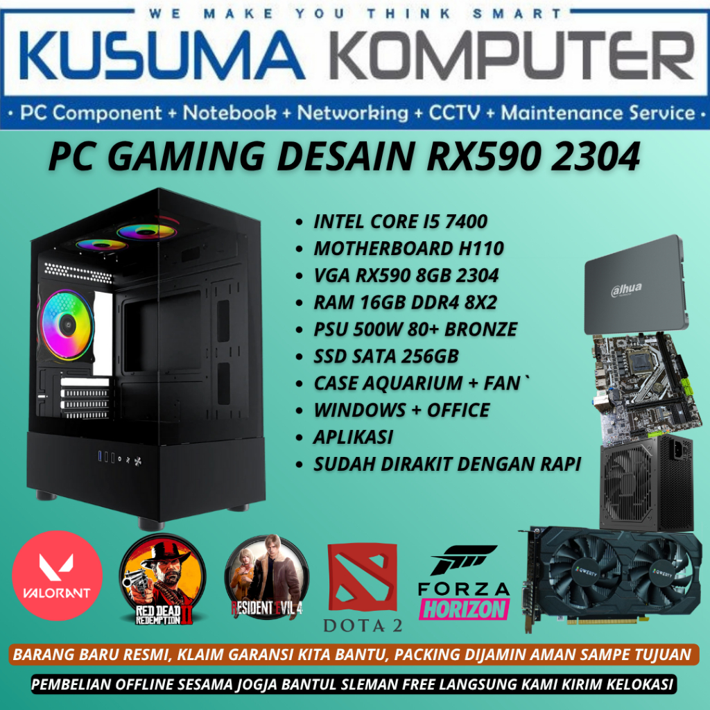 PC Gaming RX 590 2304 8GB RX590 intel Core i5 7400 16GB RAM