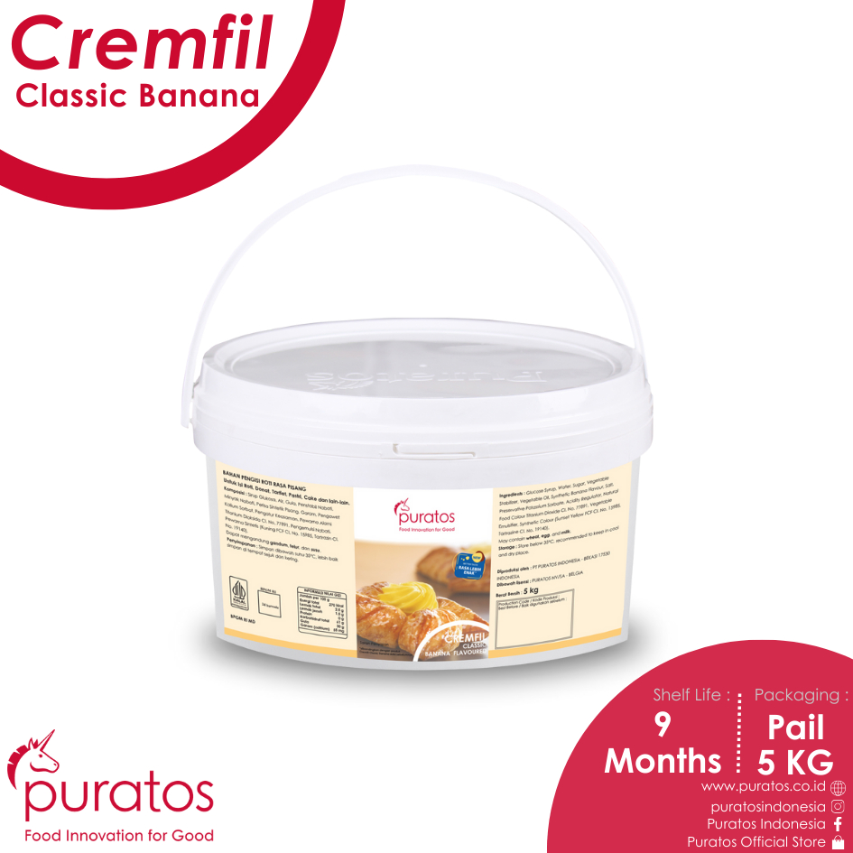 Puratos Cremfil Classic Banana / Cream (krim) Filling Siap Pakai Rasa Pisang - 5Kg
