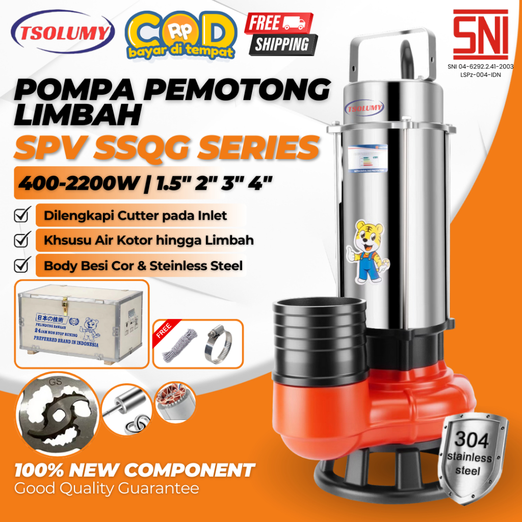 Tsolumy Pump Pompa Celup SPV SSQG Series Pompa Celup Pemotong Dengan Mata Pisau Pompa Banjir
