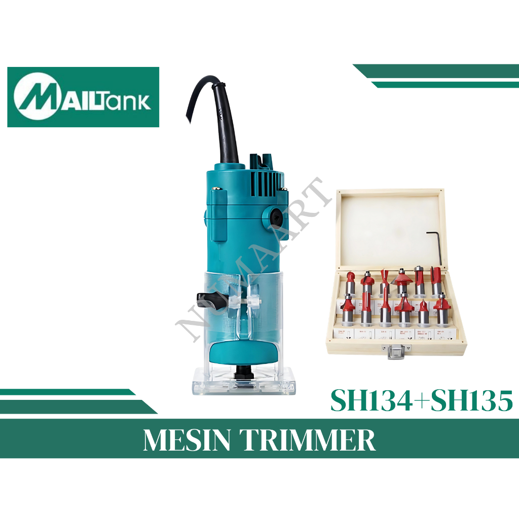MAILTANK SH134 / MESIN PROFIL ROUTER WOOD TRIMMER KAYU UKIR 6MM + MATA PROFIL BESAR 1/2" SET 12