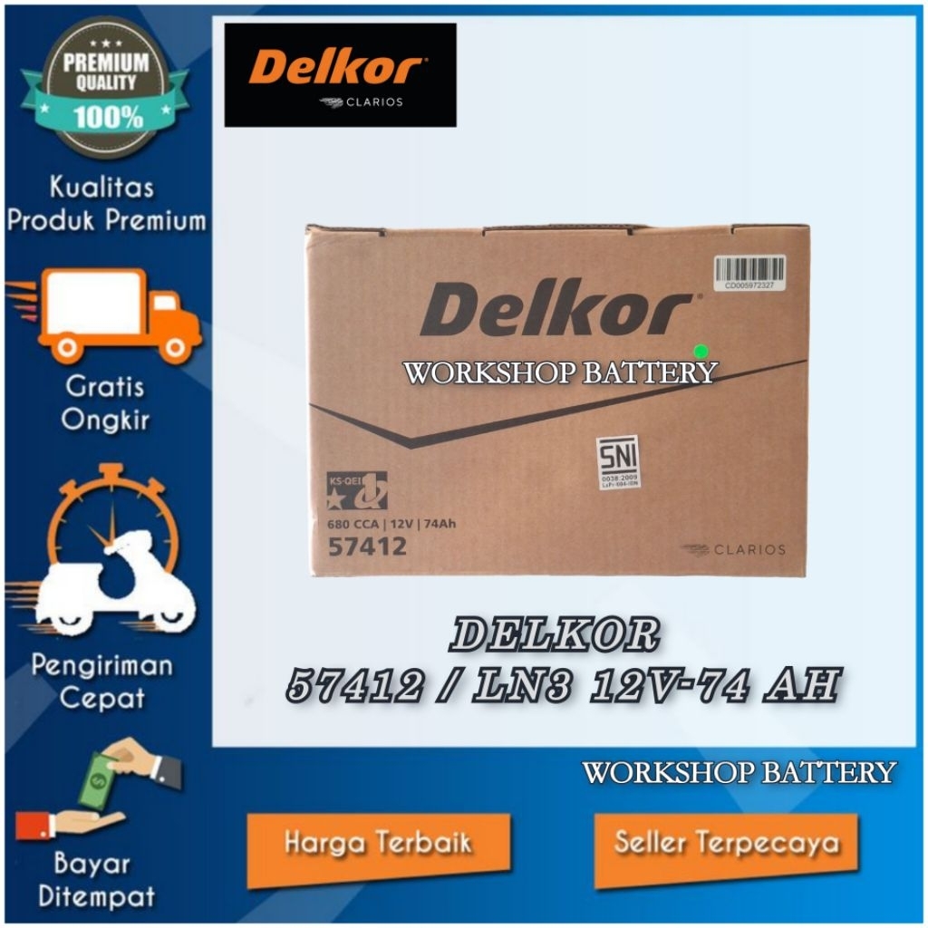 AKI MOBIL AUDI A4 / A6 / ERTIGA DIESEL. DELKOR 57412 12V-74 AH.