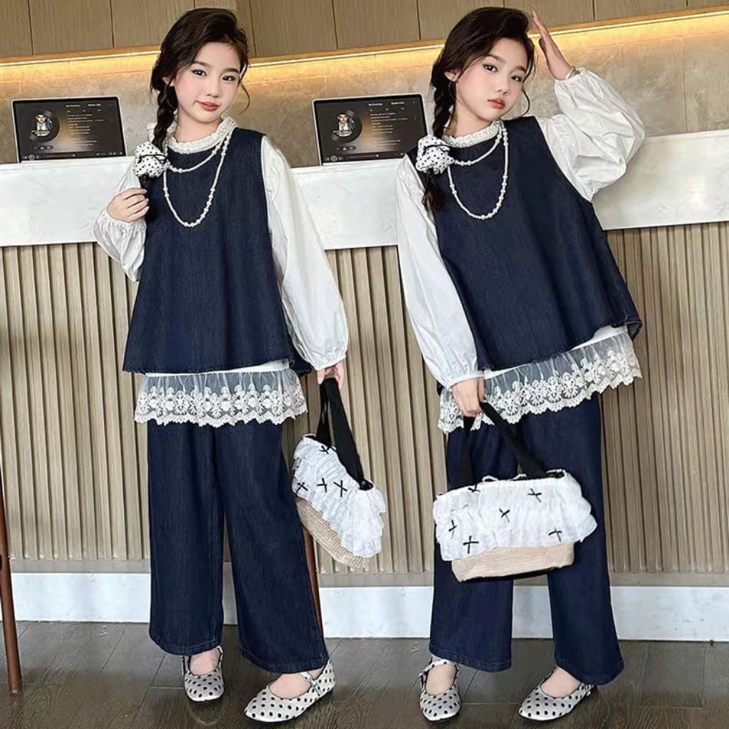 [ LolliCute Kids ] A058  Set Girls Velvet Glimmer Taffy setelan anak perempuan one set anak perempua