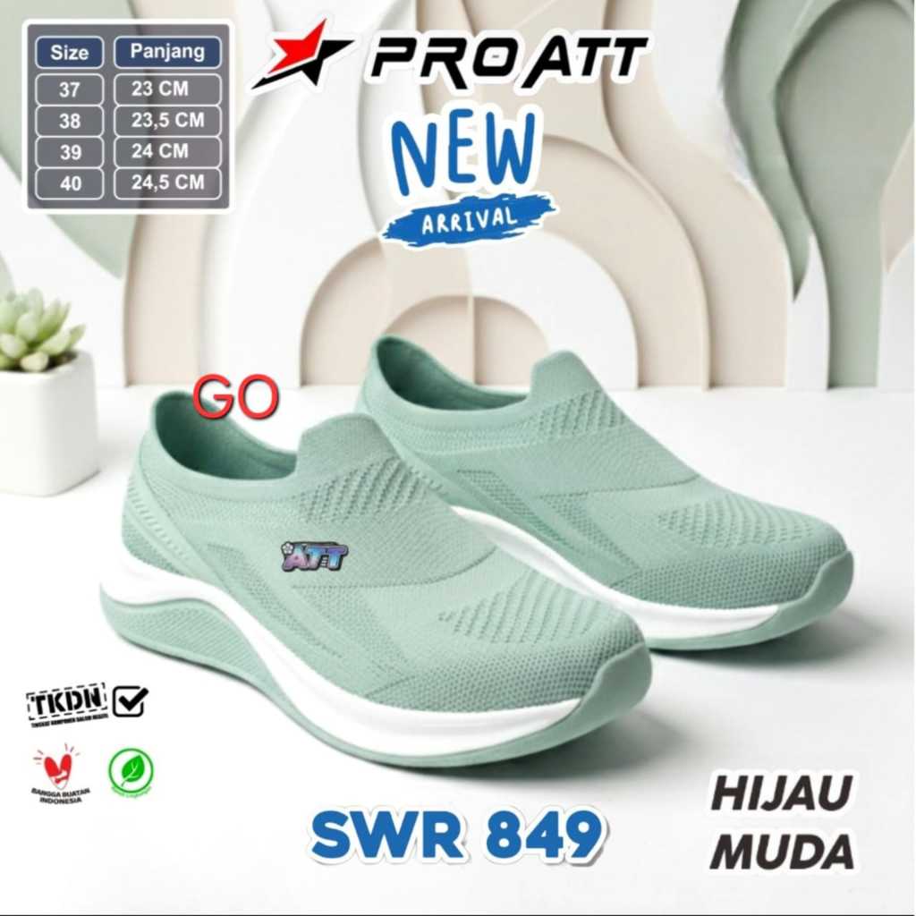 Gos ATT SWR 849 Sepatu Slip On Wanita Karet Terbaru Original Lentur Nyaman Anti Air Ringan Tanpa Tal