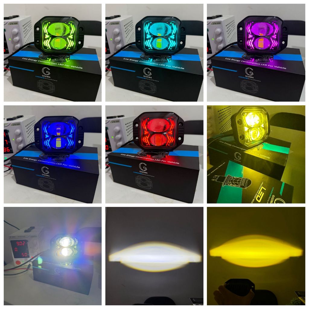 Lampu Depan LED Gozima Miles Spider 181 RGB Super Terang Pultih Kuning 40W 12-80V Motor KLX CRF WR15