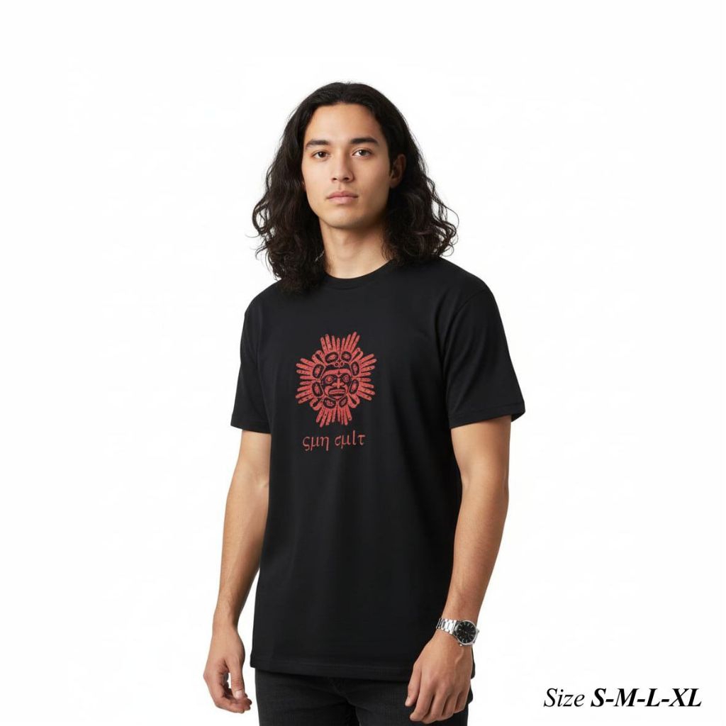 SUN CULT T-Shirt Hitam Bahan Combat Knitto Textile Indonesia