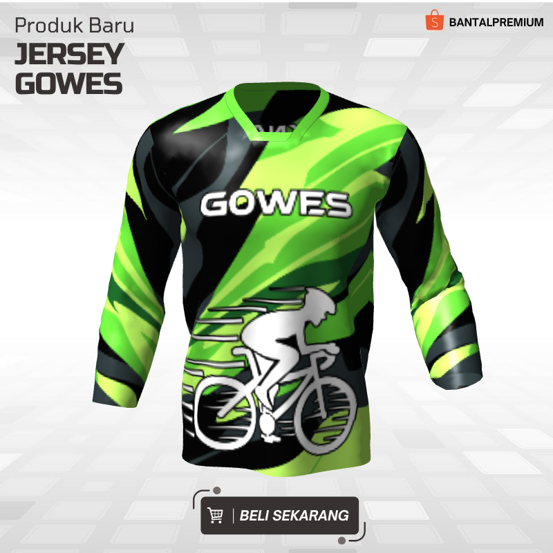 Kaos Jersey Gowes Sepeda Hijau Abu Motif Abstrak 06 - Jersey Lengan Panjang