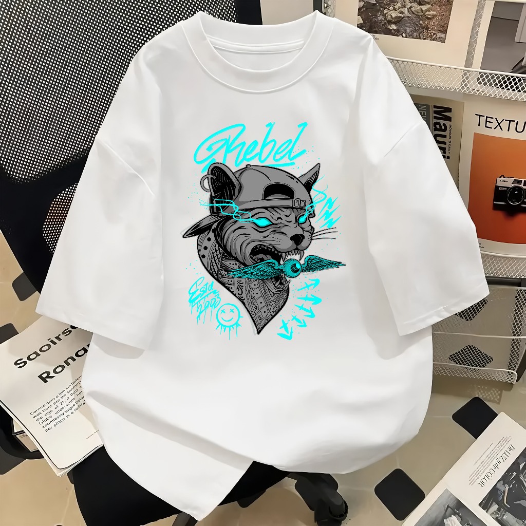 Kaos Unisex Premium - Katt Rebel Gangster-putih