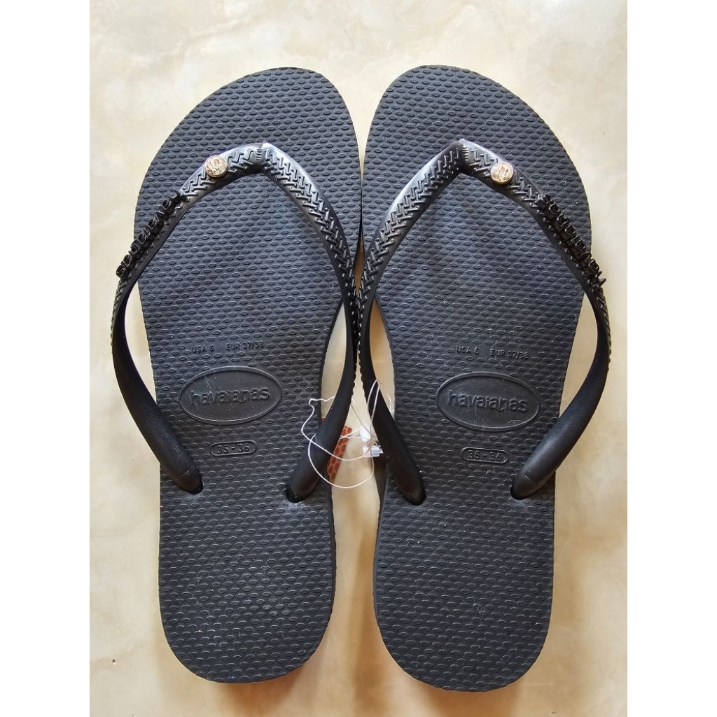 Sandal Wanita Havaianas Slim Logo Metalic Crystal Sw II - Black