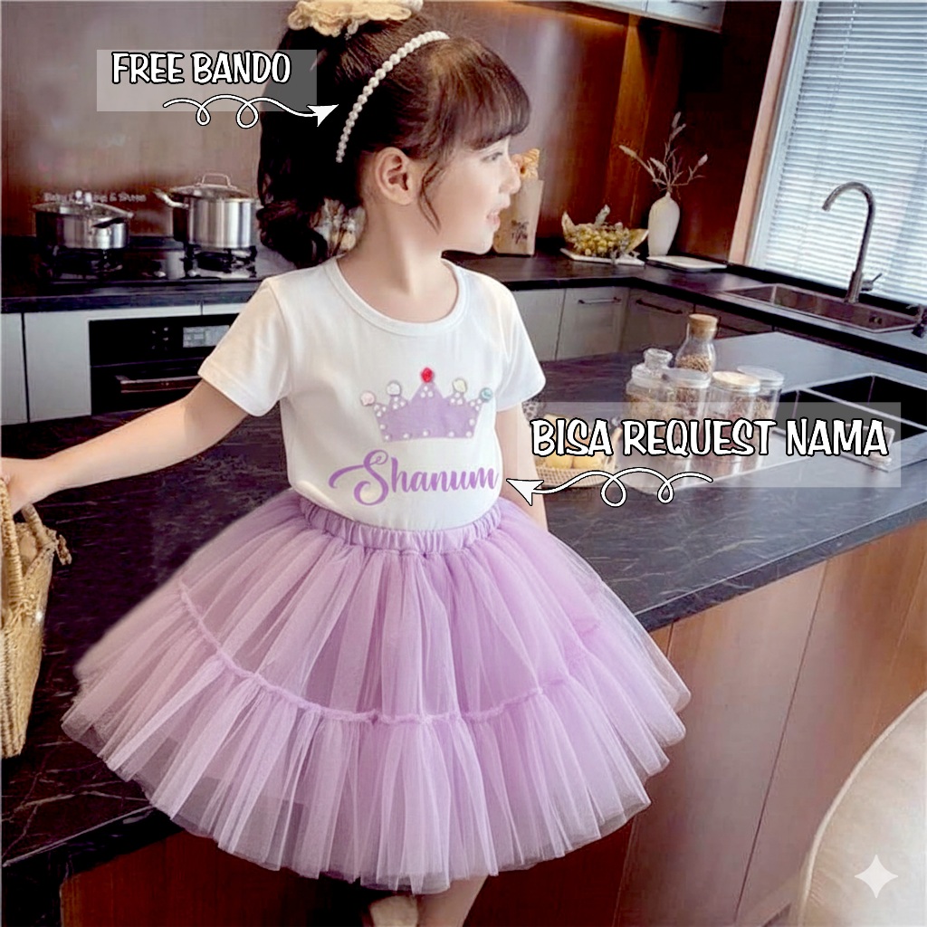 Setelan Rok Tutu Anak Perempuan / Setelan Rok Anak Perempuan Free Nama / Set Rok Tutu Anak Usia 0 - 