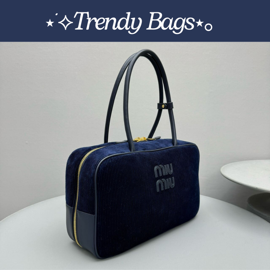 Pre Order tas wanita pria model bowling dan tote kantor bahan corduroy warna biru desain elegan kapa