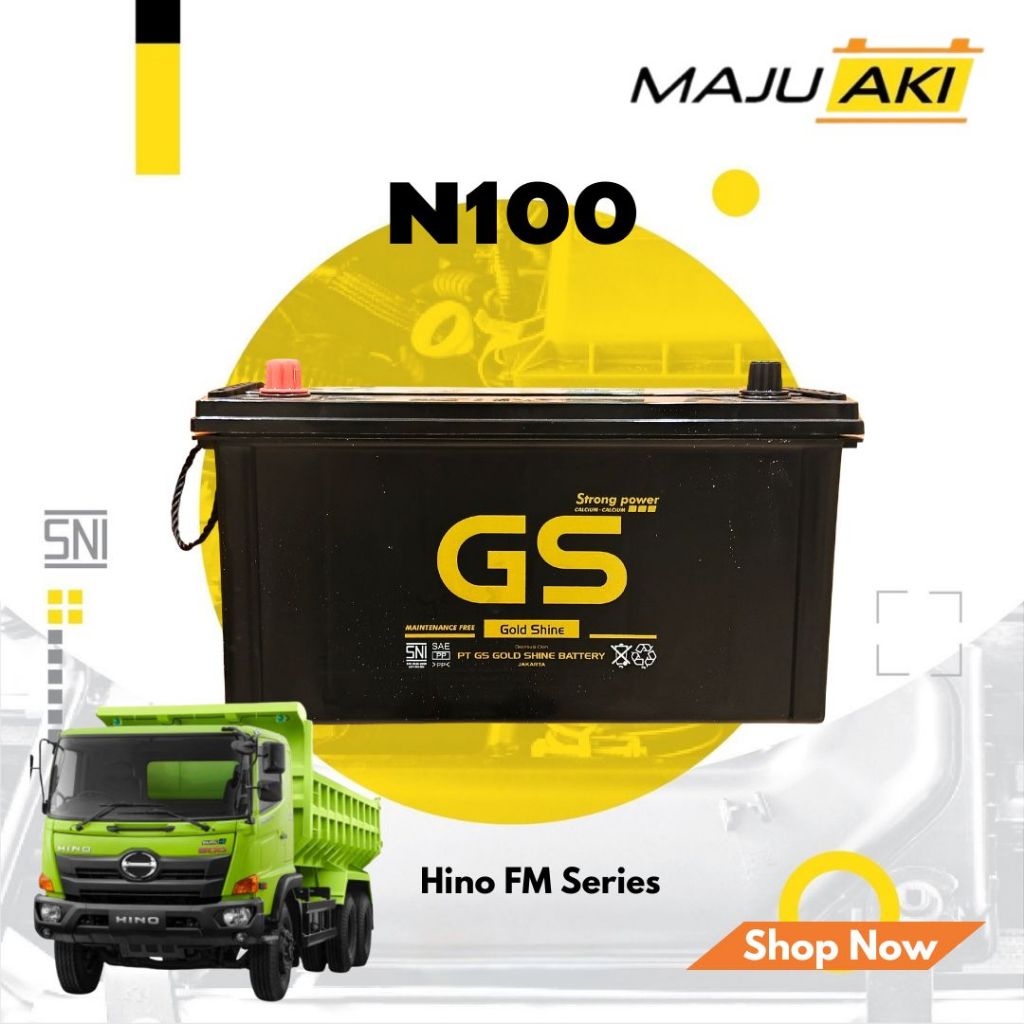 Aki Mobil Hino FM Series Aki Kering GS Gold Shine MF N100 12V 100Ah