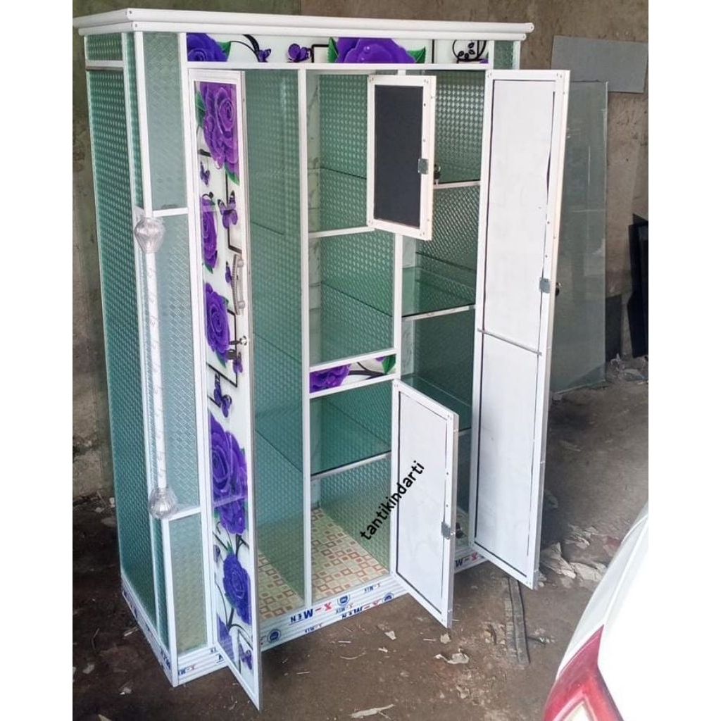 LEMARI PAKAIAN ALUMUNIUM KACA PRINTING, 3 PINTU