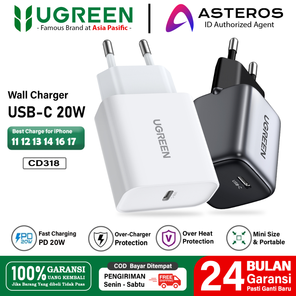 UGREEN Kepala Charger iPhone Mfi Type C Fast Charging 20w 30w