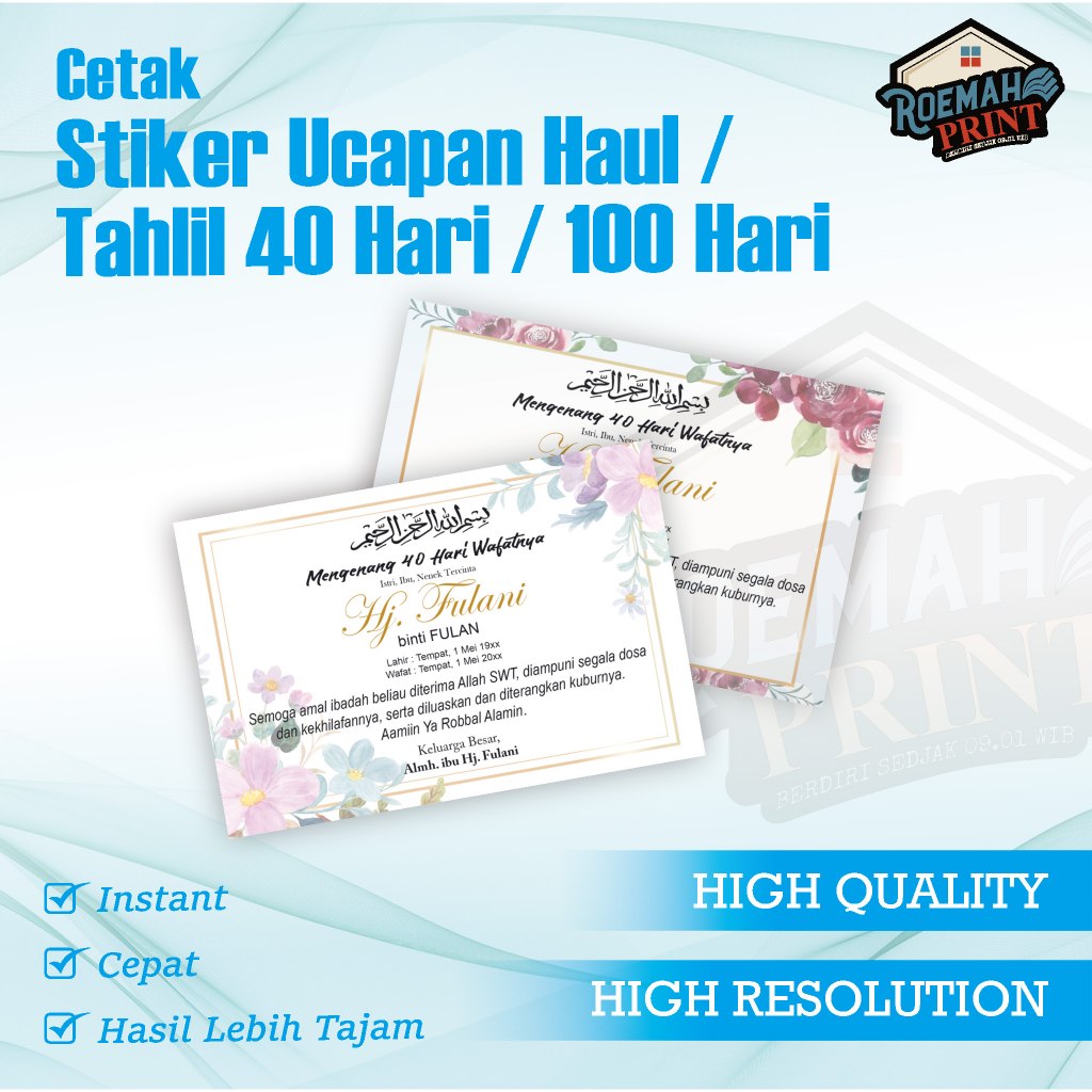 Stiker Ucapan Haul | Tahlil 40 Hari | 100 Hari | 1000 Hari