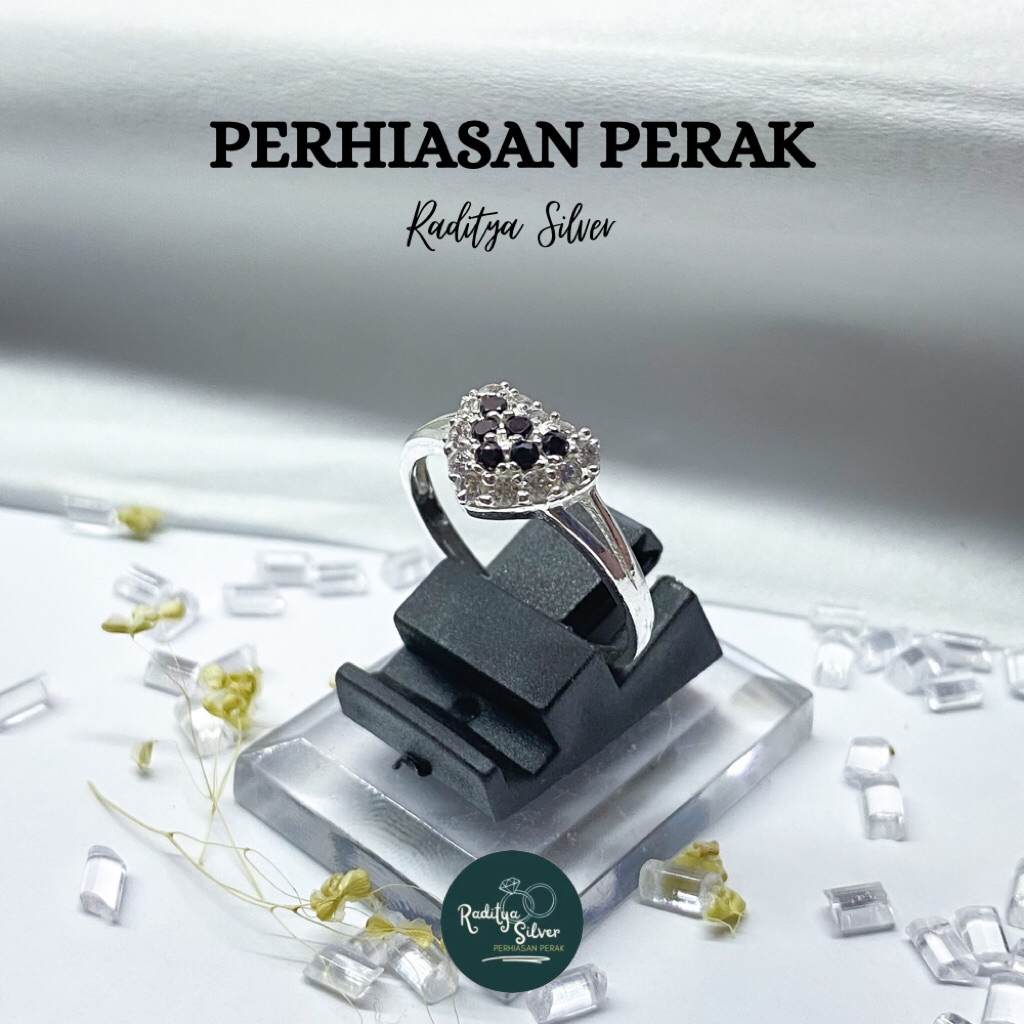Cincin Perak Model Love Mix Mata Hitam - Raditya Silver