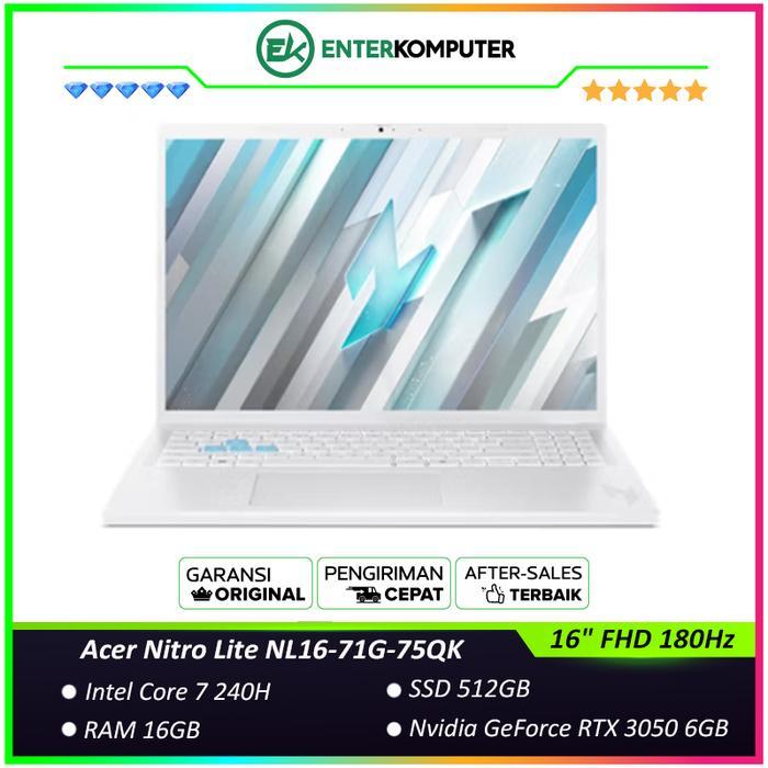 Acer Nitro Lite NL16-71G-75QK - Laptop Core 7 240H RAM 16GB SSD 512GB RTX 3050 6GB 16" FHD 180Hz