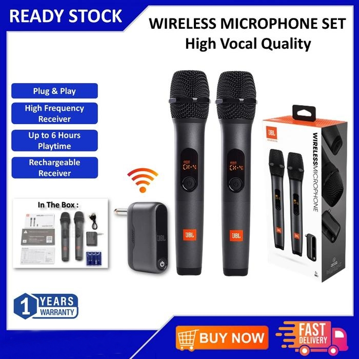 JBL Microphone Wireless 2 Mic Profesional Mic Karaoke With Receiver