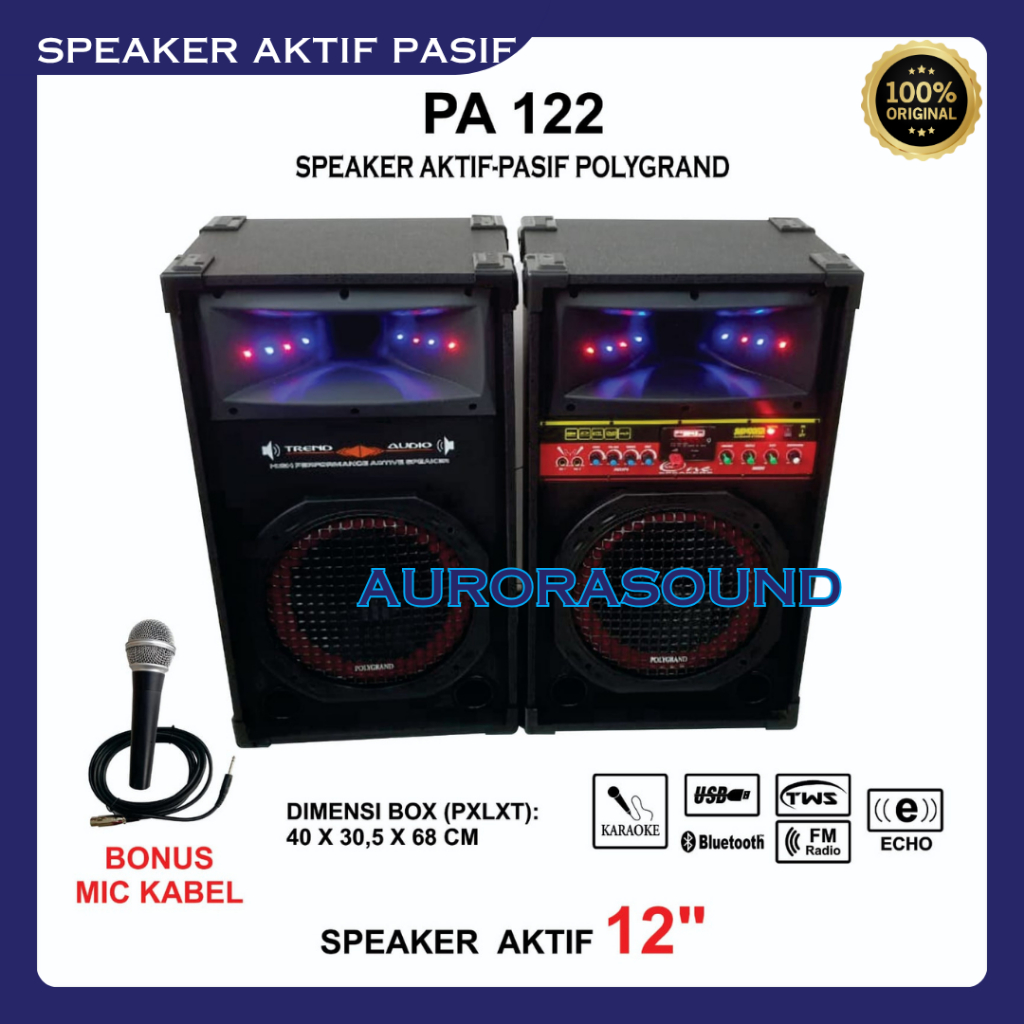 SPEAKER POLYGRAND PA 122 SPEAKER AKTIF PASIF 12 INCH SEPASANG USB BLUETOOTH TWS