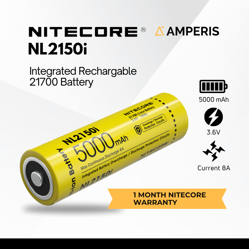 NITECORE NL2150i Lithium 21700 Battery Button Top 3.6V 8A 5000mAh untuk Vape Senter