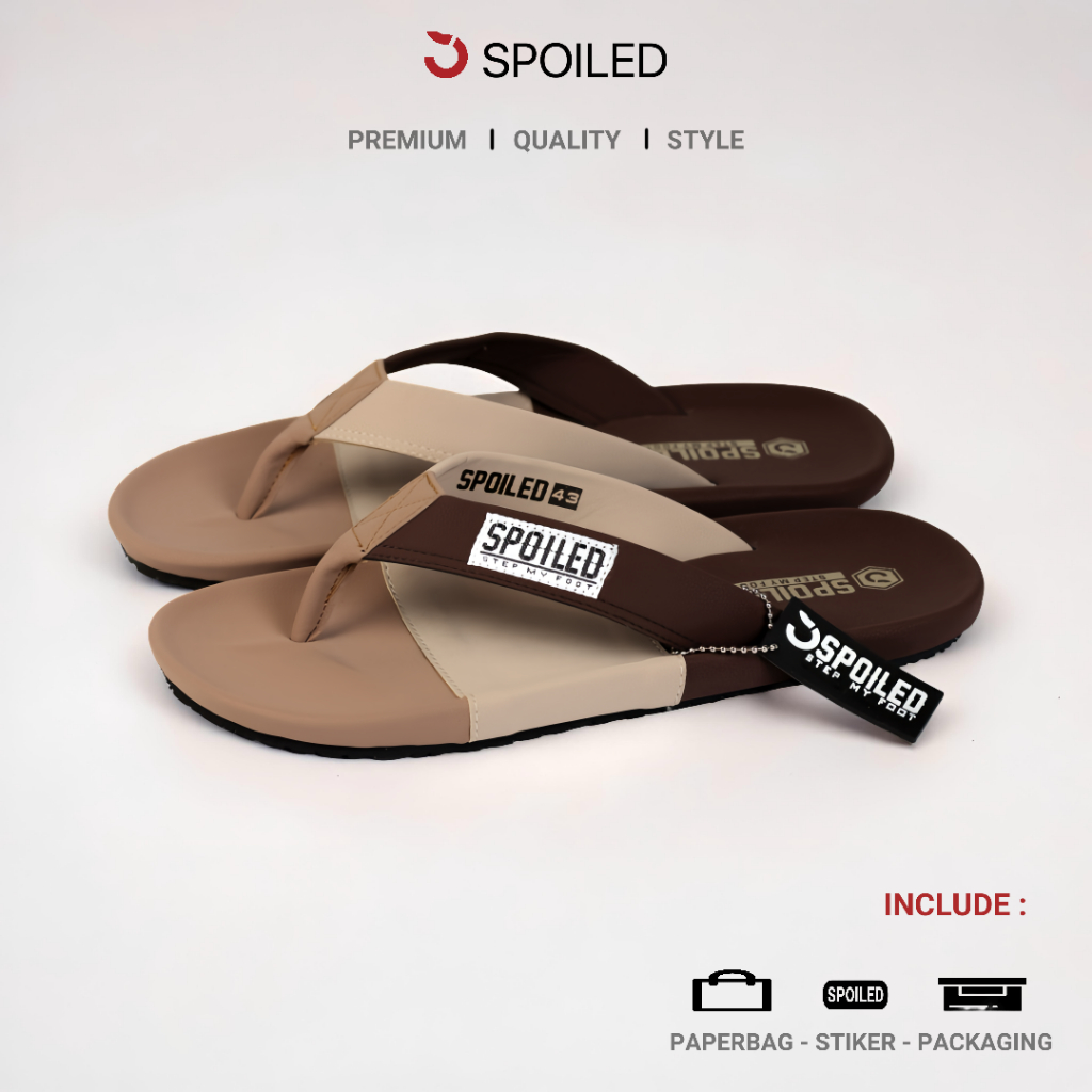 Spoiled Sandal Jepit Pria  distro Casual Bahan Kulit Sintetis Premium Anti Slip Spl 001 Ukuran 39 40