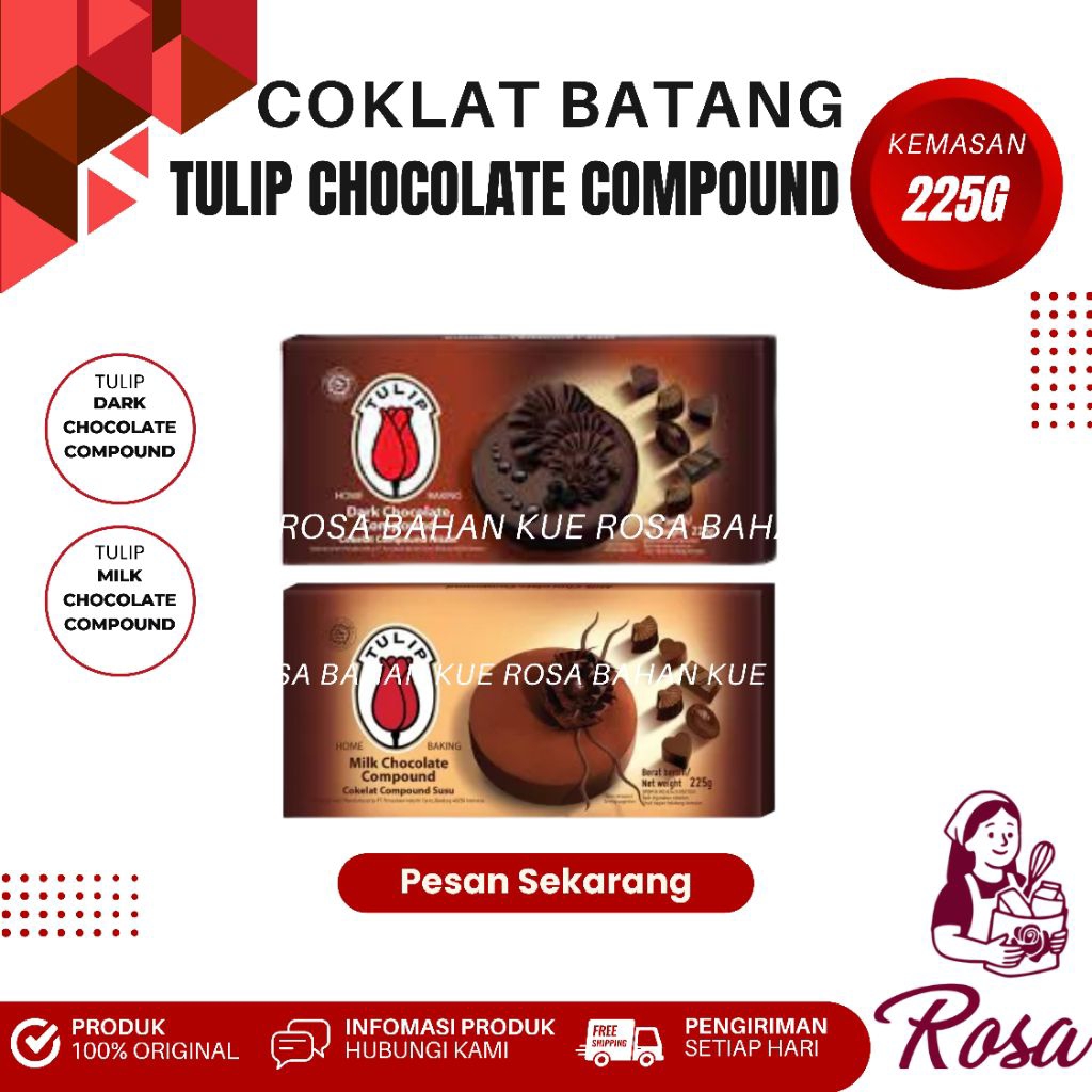 Tulip Coklat Batang Chocolate Compound 225 g – Dark & Milk untuk Kue & Dessert