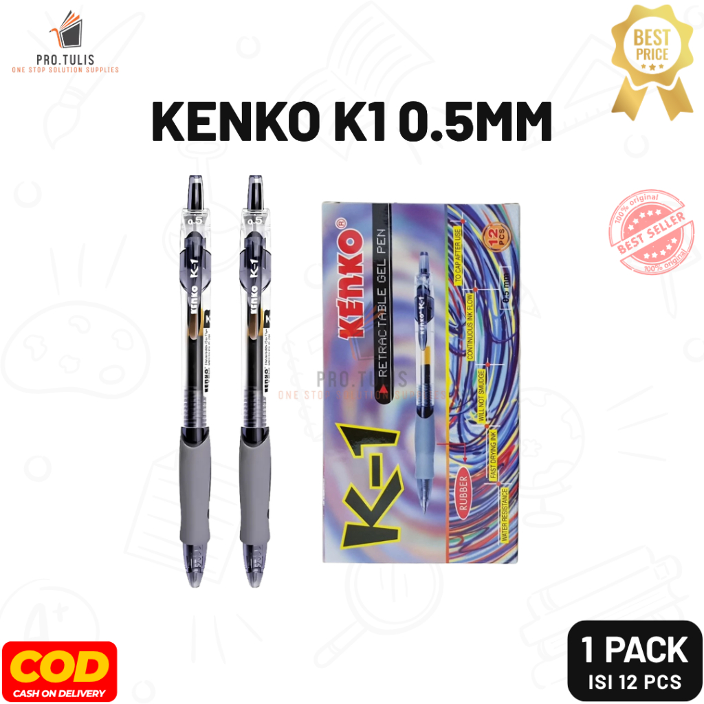 (1 Pack) Pulpen Kenko K-1 Gel Pen 0.5mm Retractable Hitam. ProTulis